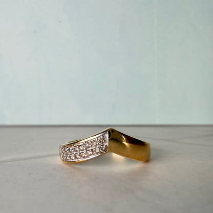 Natural Diamond Chevron Ring in Gold Plated Sterling Silver | HRD Antwerp Pavé V Ring