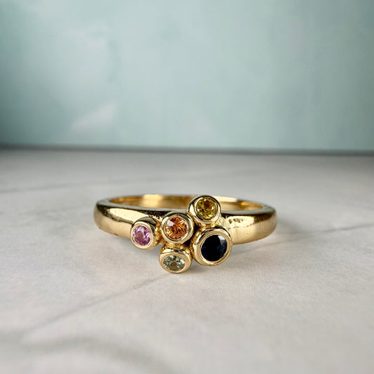 Certified Multi-Color Sapphire Ring | Gold Plated 925 Sterling Silver | Rainbow Sapphire Ring
