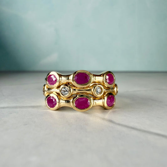 Certified Natural Ruby Ring | Gold Plated 925 Sterling Silver | Natural Heated Rubies & White Topaz | July Birthstone | Statement Stack Ring
