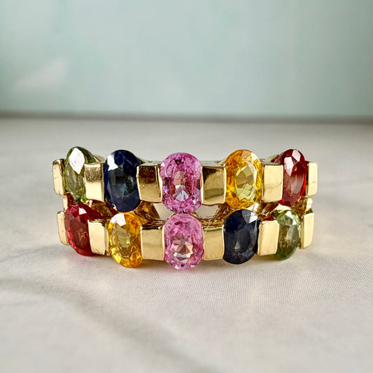 HRD Certified Rainbow Sapphire Ring | Natural Multi-Color Sapphire Ring | Gold Plated 925 Sterling Silver | 2.08 Ct Sapphire Band