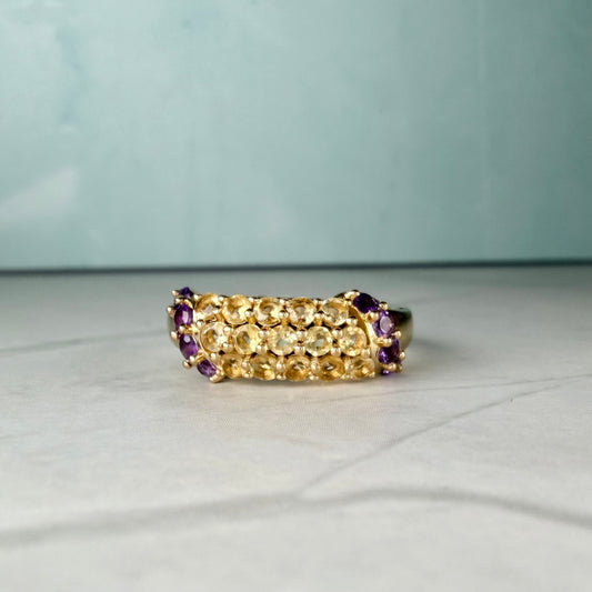 Natural Citrine & Amethyst Statement Ring in Gold Plated Sterling Silver | HRD Antwerp Gemstone Ring