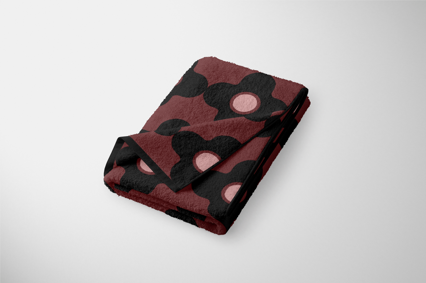 Maroon And Black Psychedelic Flower Towel