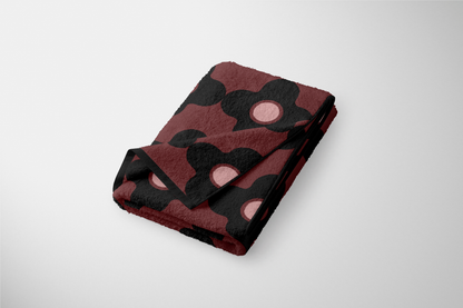 Maroon And Black Psychedelic Flower Towel