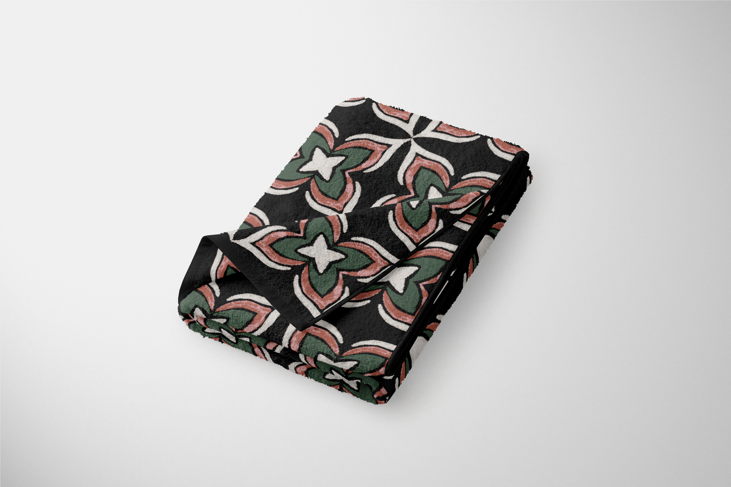 1970s Green and Pink Flower Towel