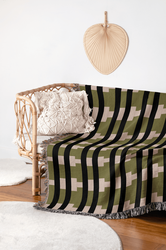 Olive Green & Cream Geometric Pattern – Modern Boho Decor