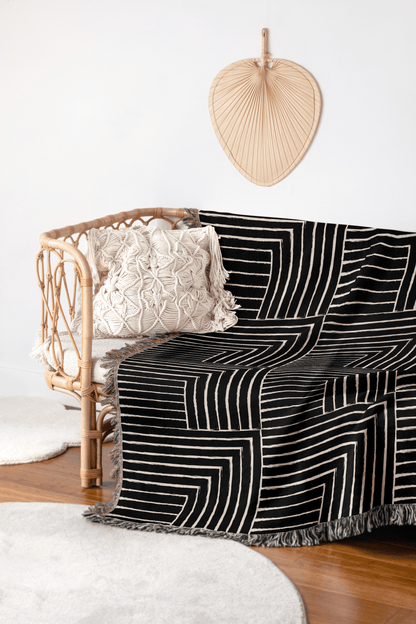 Black and Beige MCM Minimalist Geometric Throw Blanket
