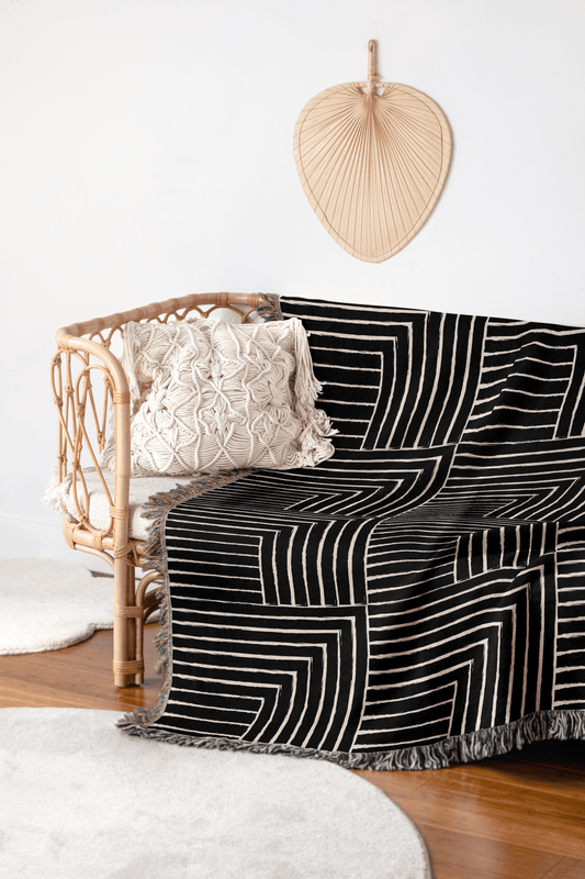 Black and Beige MCM Minimalist Geometric Throw Blanket
