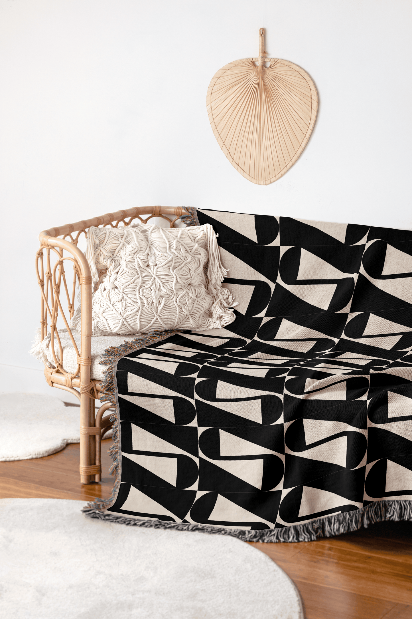 Beige and Black Retro Art Woven Throw Blanket