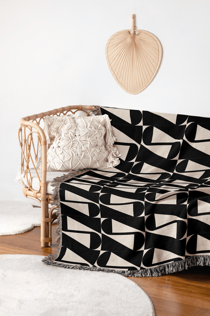 Beige and Black Retro Art Woven Throw Blanket