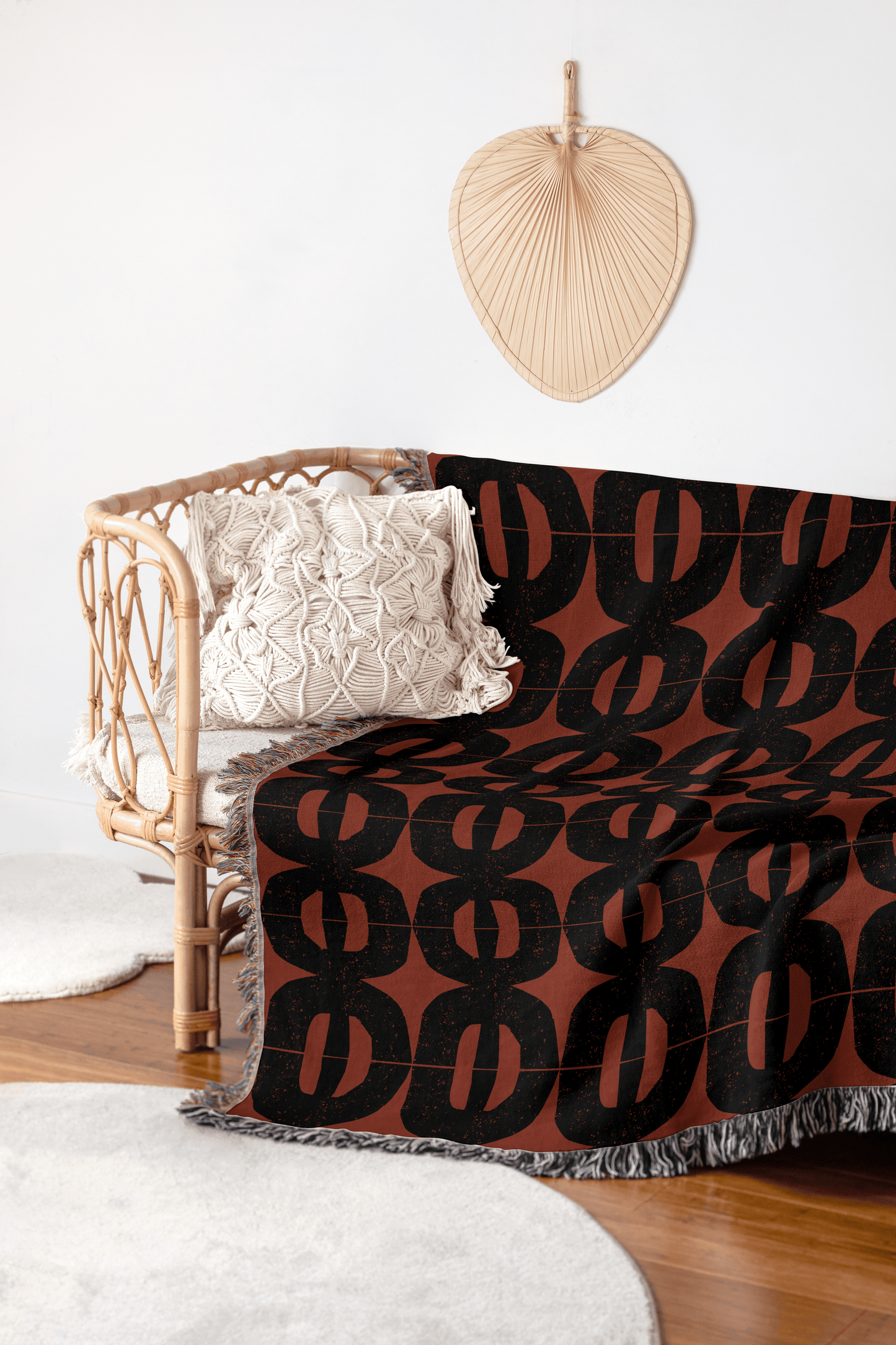 Rust and Charcoal Geometric Woven Throw Blanket – Mid-Century Modern Style