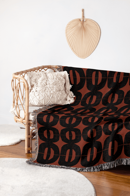 Rust and Charcoal Geometric Woven Throw Blanket – Mid-Century Modern Style