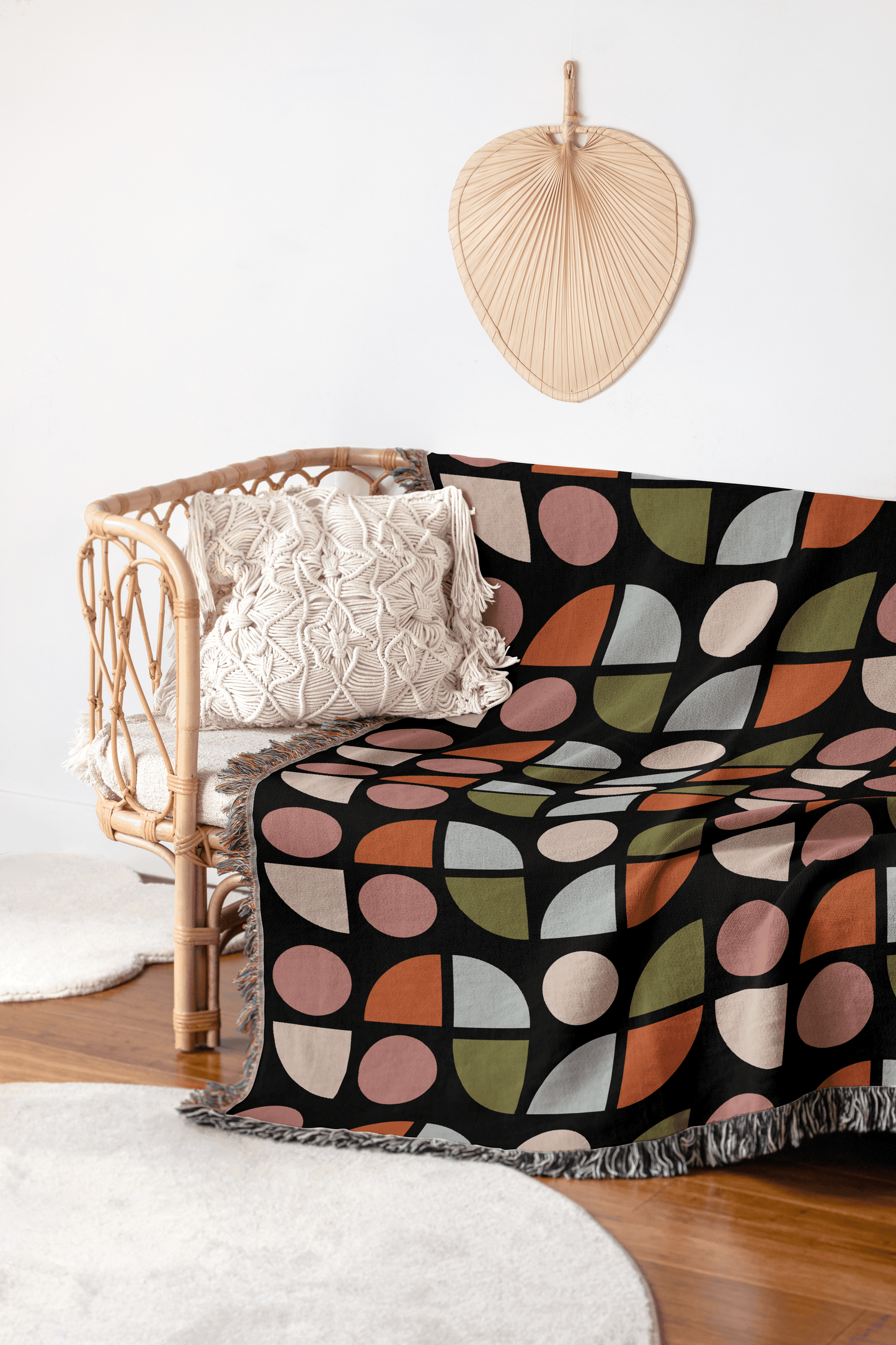 Colorful Geometric Woven Cotton Throw Blanket – Retro Modern Design