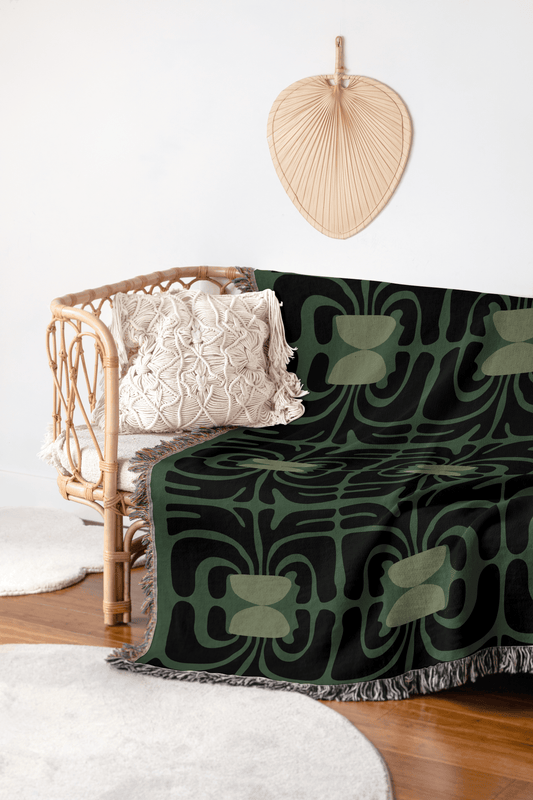 Olive Green & Charcoal Matisse Retro Woven Throw Blanket
