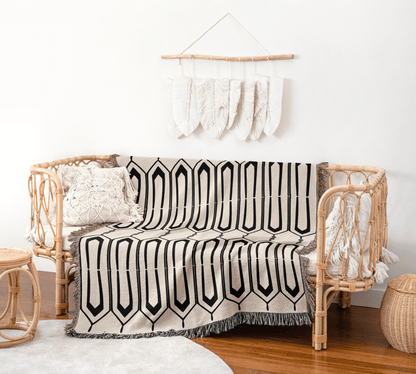 Black & Ivory Folk Throw Blanket