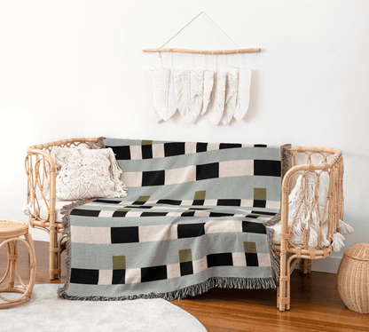 Baby Blue Bauhaus Grid Woven Throw Blanket