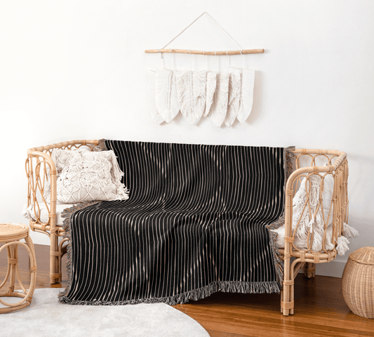 Black & Beige Zigzag Stripes – Modern Geometric Woven Throw Blanket