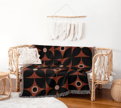 Rust & Black Retro Floral Geometric Blanket