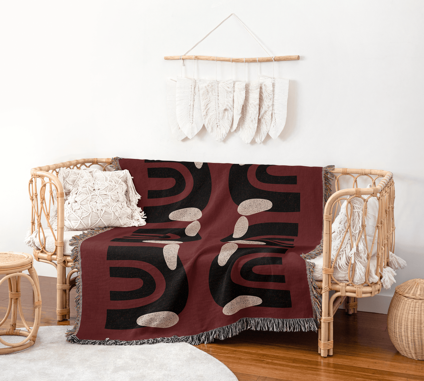 Retro Arch Woven Throw Blanket – Burgundy & Black Modernist