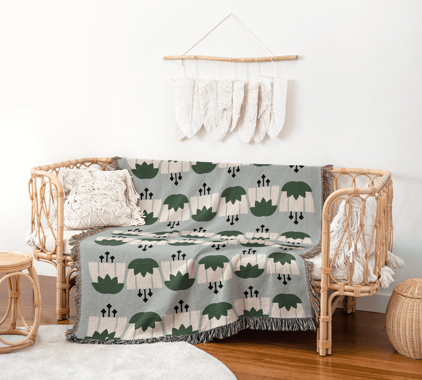 Baby Blue Nordic Floral Woven Blanket