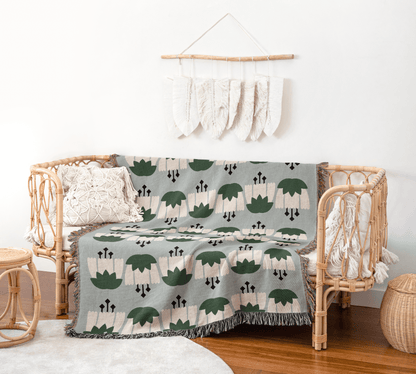 Baby Blue Nordic Floral Woven Blanket