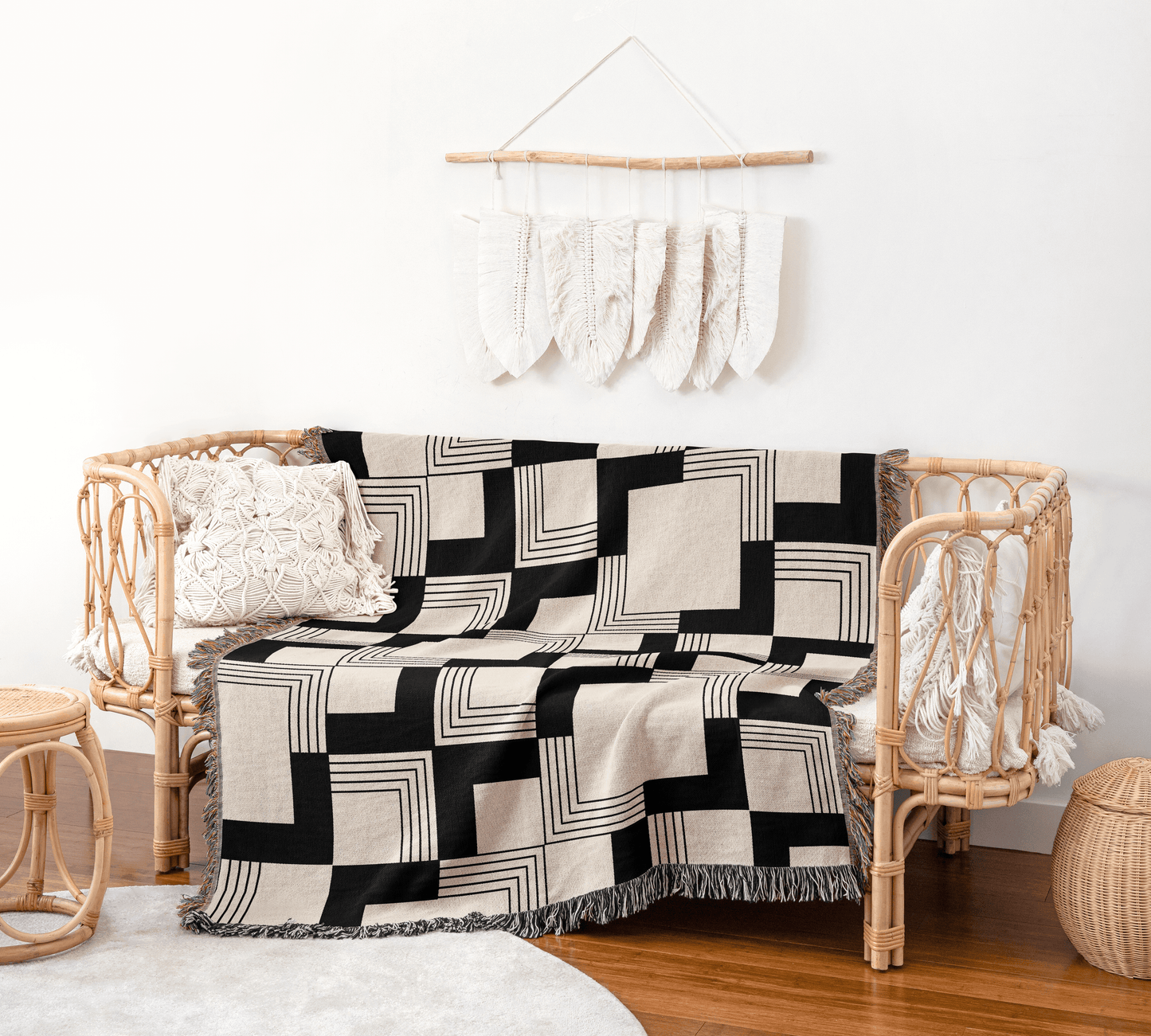 Beige and Black Modern Checkered Throw Blanket