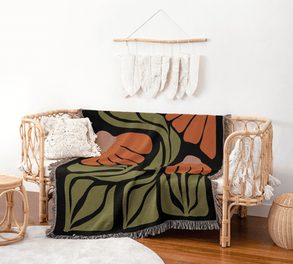 Nordic Folk Floral Statement Woven Blanket