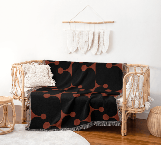 Retro Geometric Woven Cotton Throw Blanket – Mid-Century Modern
