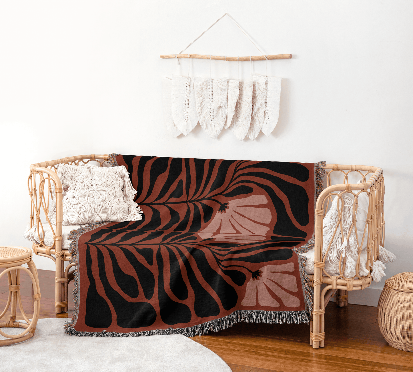 Matisse Burgundy Pink and Black Floral Woven Throw Blanket