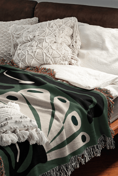 Green Matisse Inspired Retro Flower Woven Cotton Throw Blankets - Taylor Bassam
