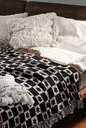 Retro Black and White Floral Check Cotton Throw Blanket from the 1960s