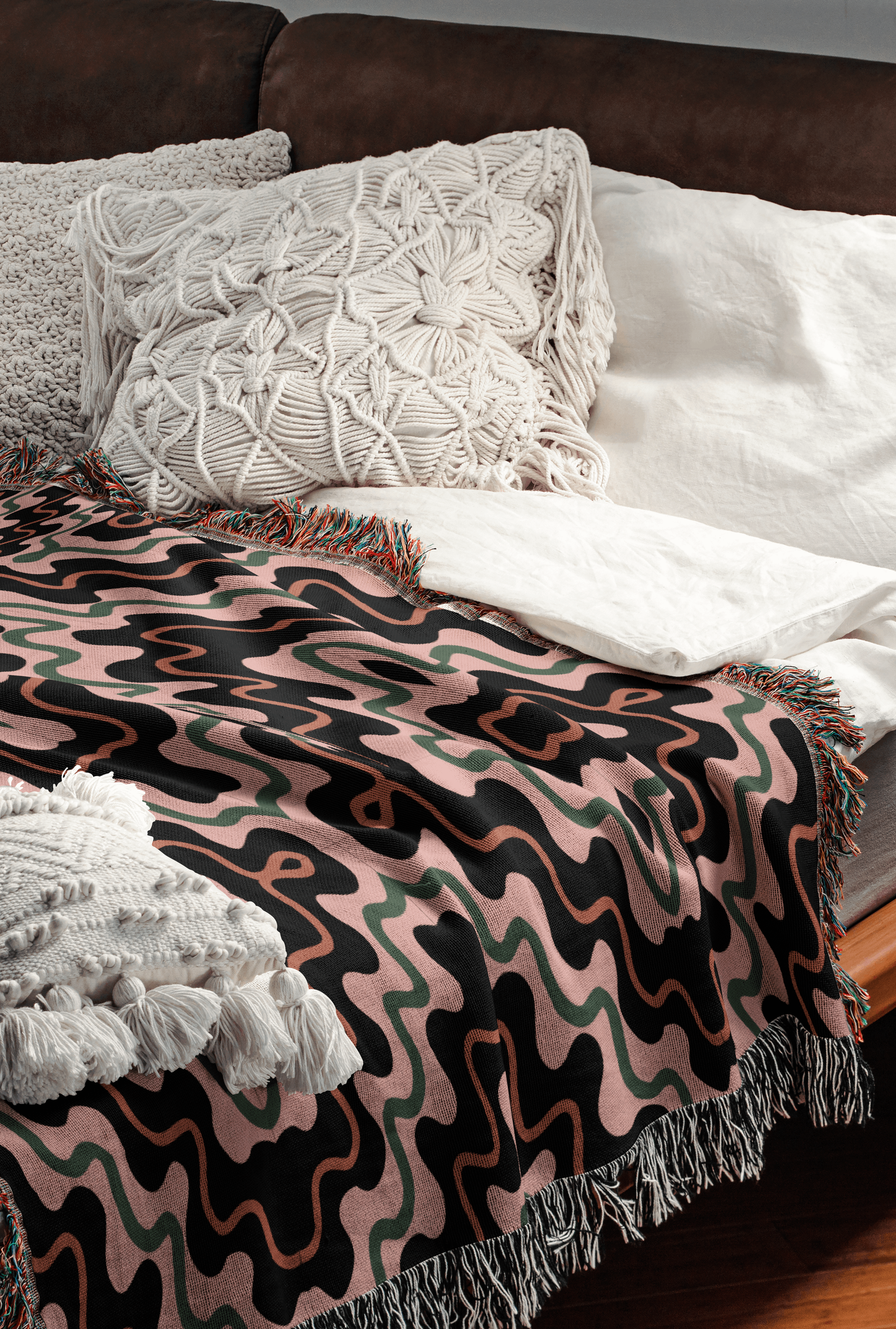 Psychedelic Pink and Black Cotton Woven Throw Blanket