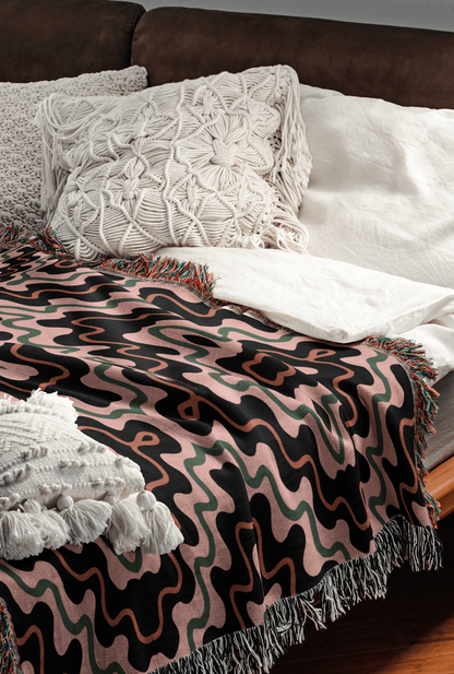 Psychedelic Pink and Black Cotton Woven Throw Blanket
