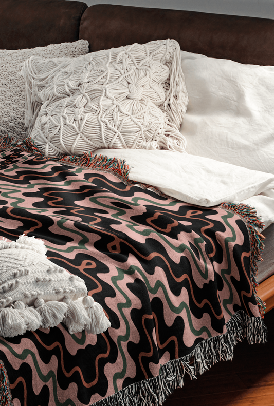 Psychedelic Pink and Black Cotton Woven Throw Blanket