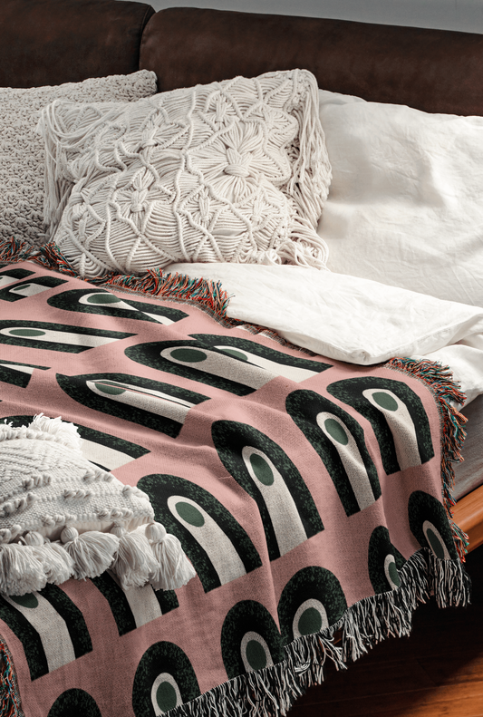 Pink and Black Brutalist Arches Woven Blanket