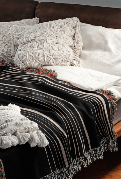 Black and Beige Minimalist Modern Lines Woven Blanket