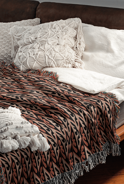 Terracotta, Black, and Beige Geometric Woven Cotton Blanket