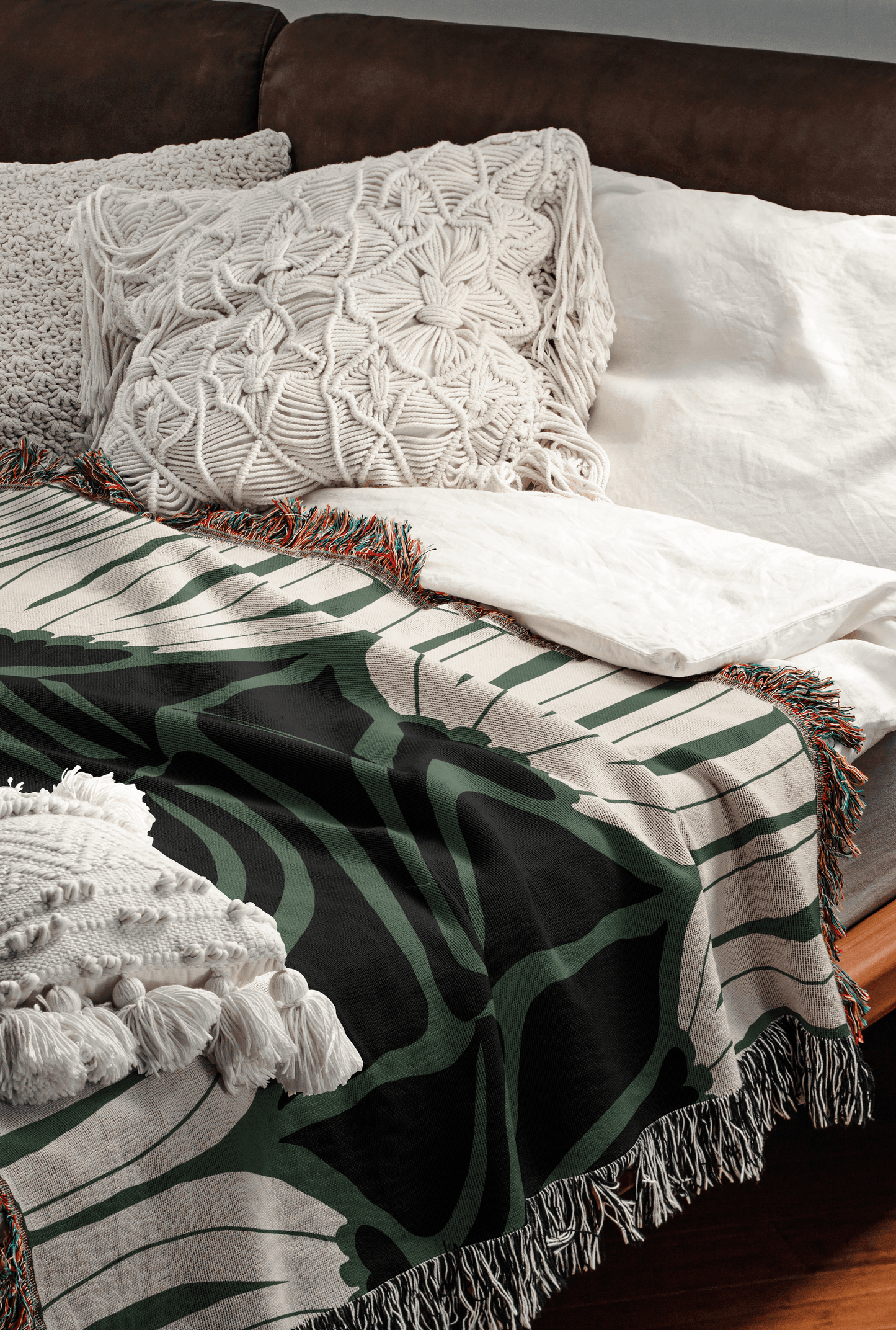 Green Botanical Woven Cotton Blanket