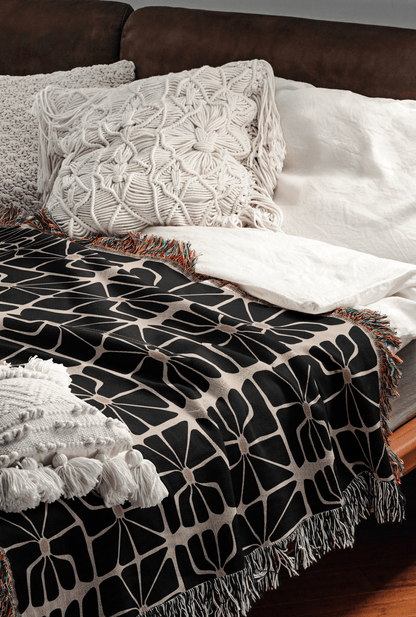Geometric Floral Woven Cotton Blanket