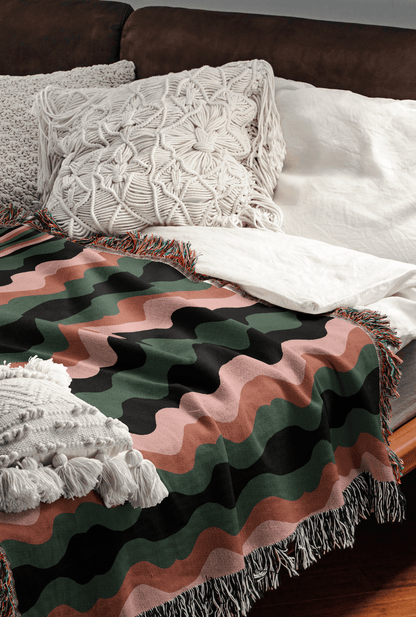 Retro Waves Woven Cotton Blanket