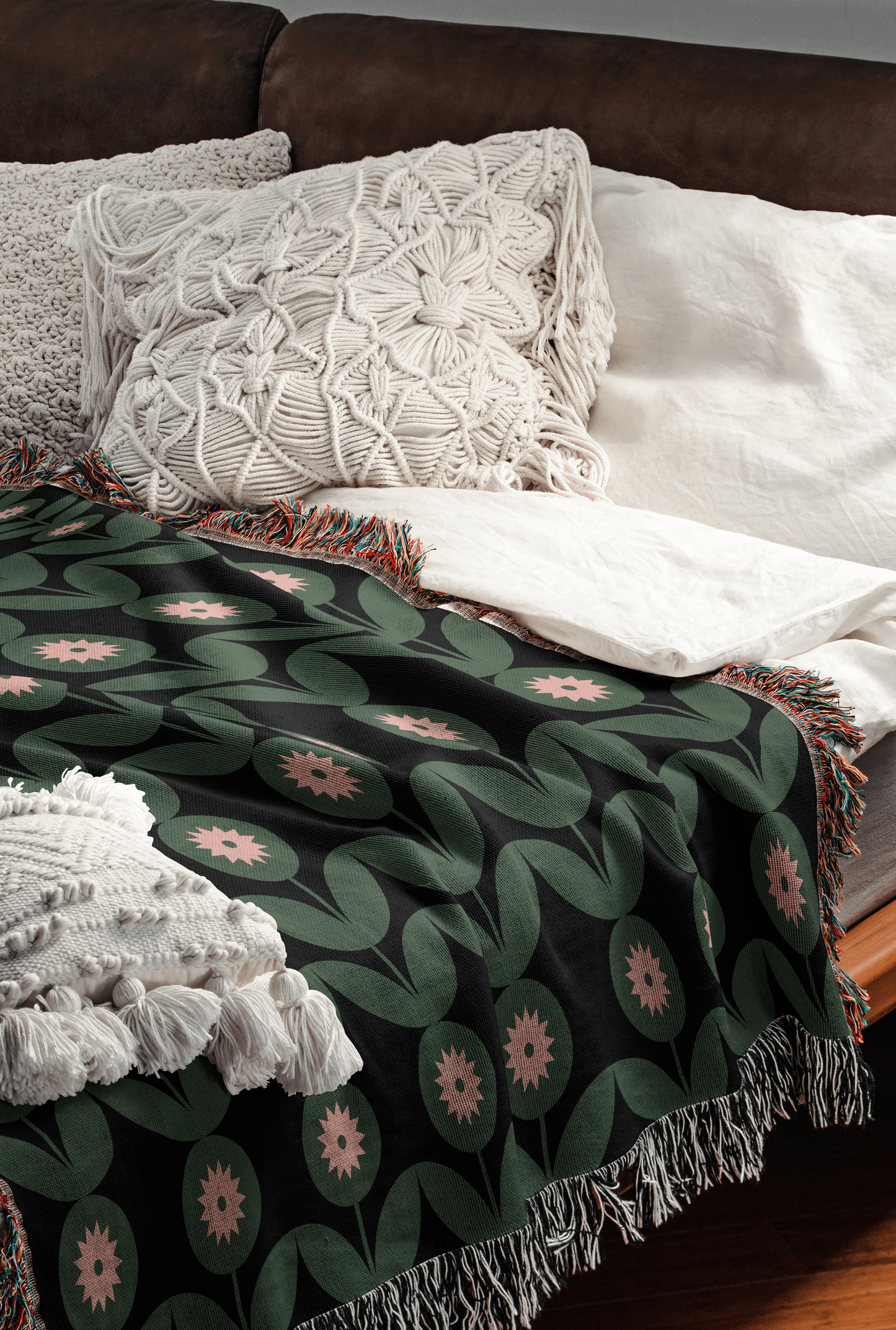 Retro Botanical Bloom Woven Throw Blanket