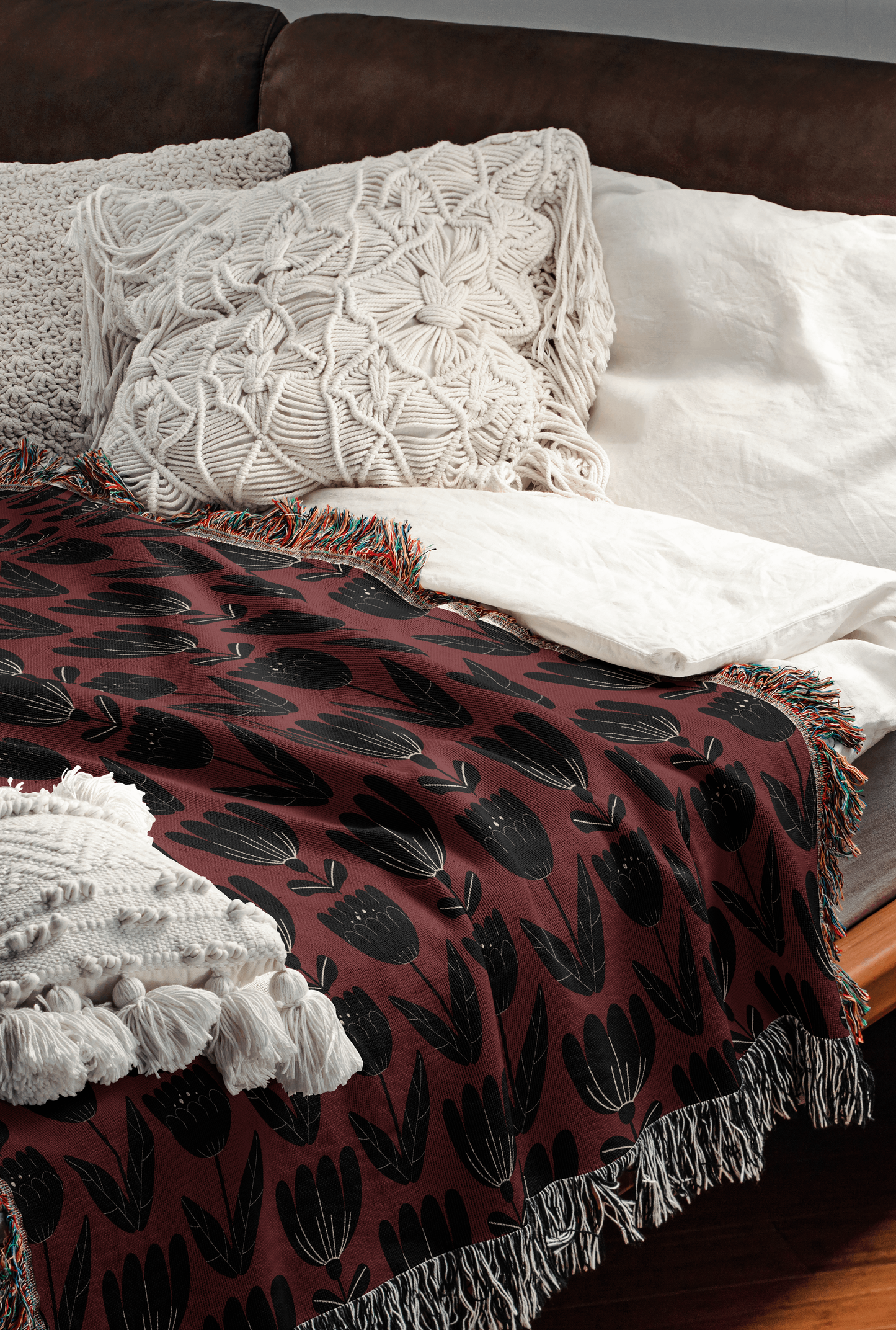 Floral Elegance Woven Throw Blanket