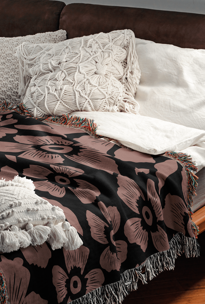 Blush Noir Floral Woven Throw Blanket