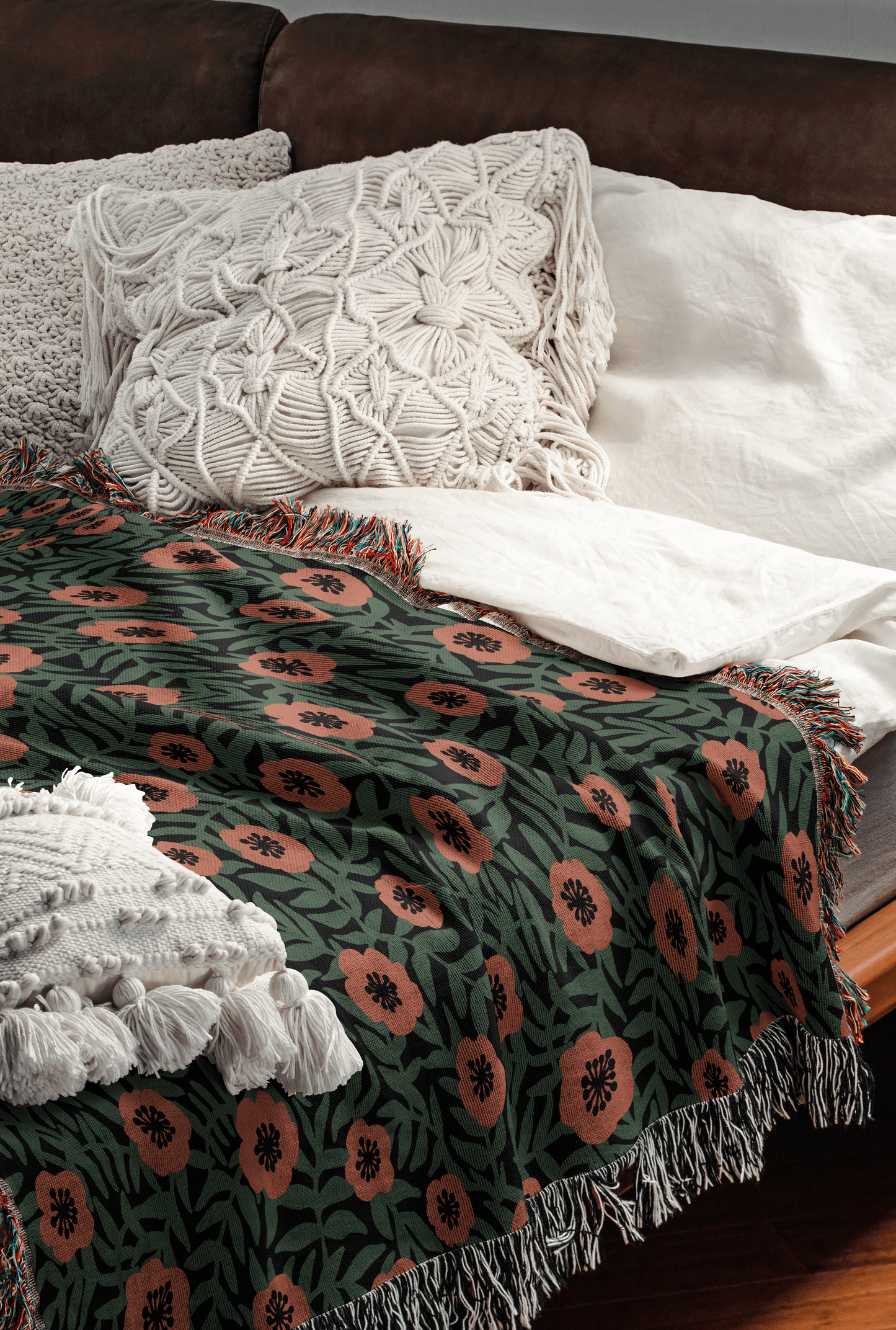 Dark Wildflower Meadow Woven Throw Blanket