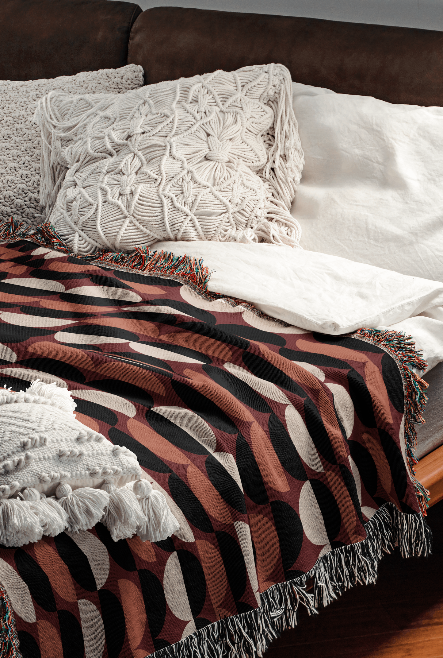 1960s Modern Geo Woven Throw Blanket