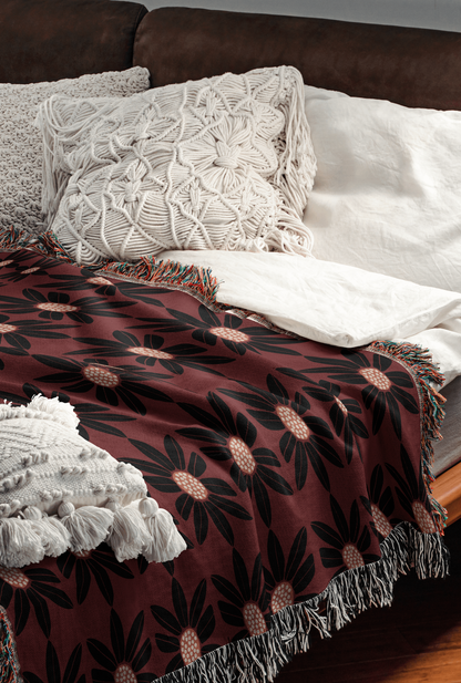 Retro Vintage Floral Woven Throw Blanket