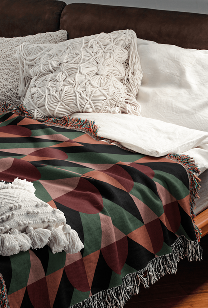 1970s Geometric Harmony Woven Throw Blanket