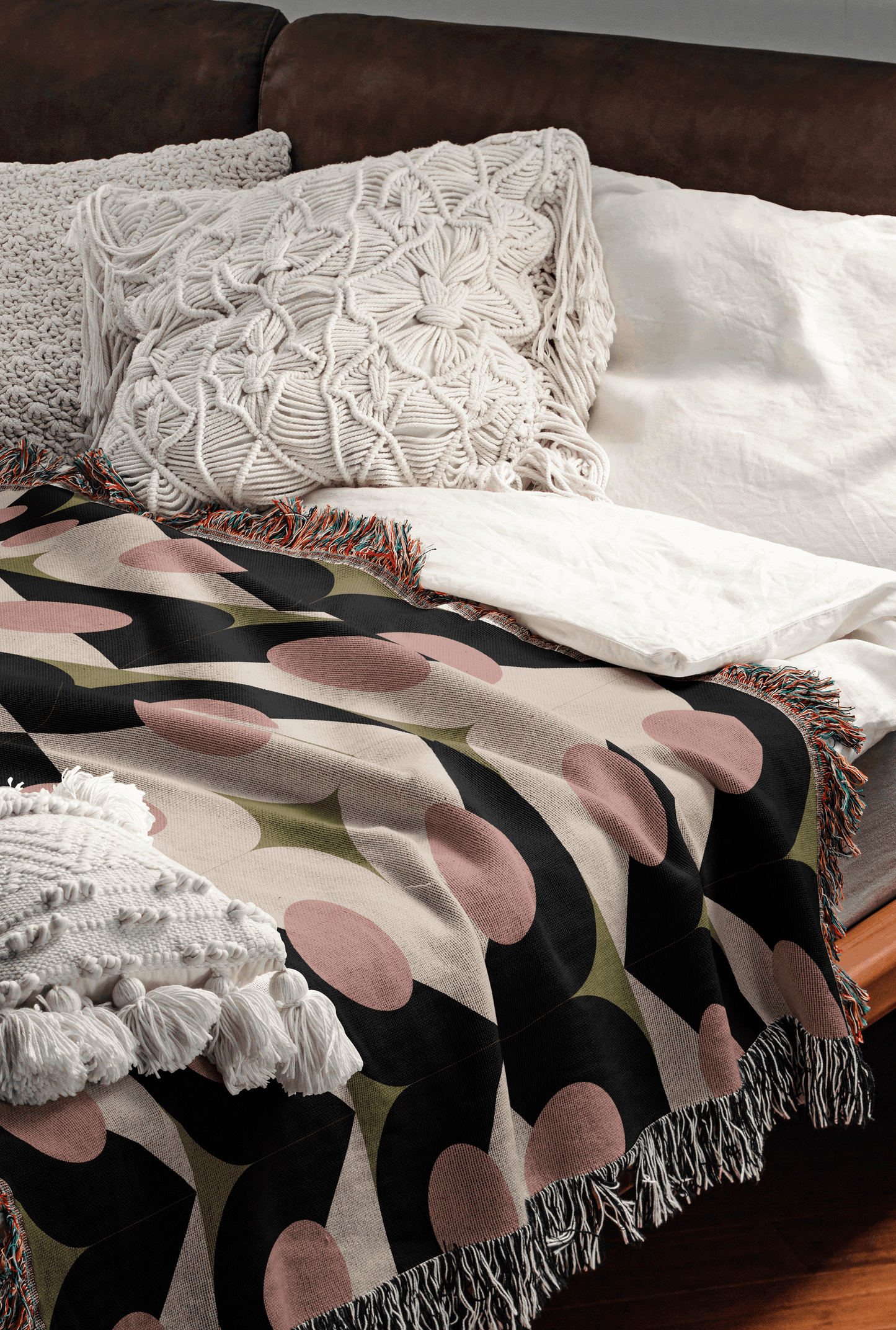 Geometric Circles and Stars Woven Cotton Blanket