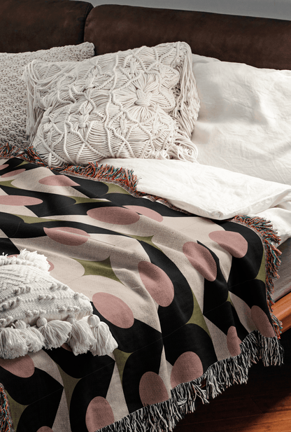 Geometric Circles and Stars Woven Cotton Blanket