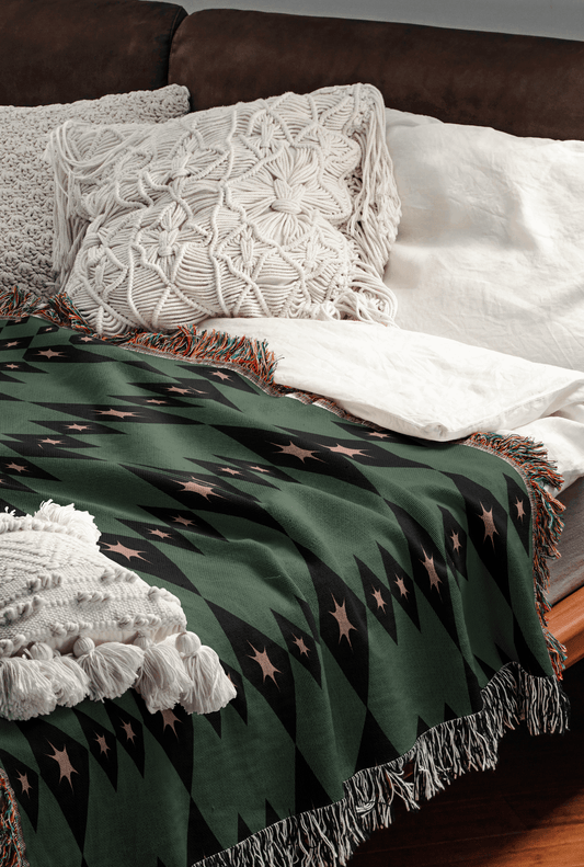 Sage Green & Mauve Diamond Star Woven Cotton Throw