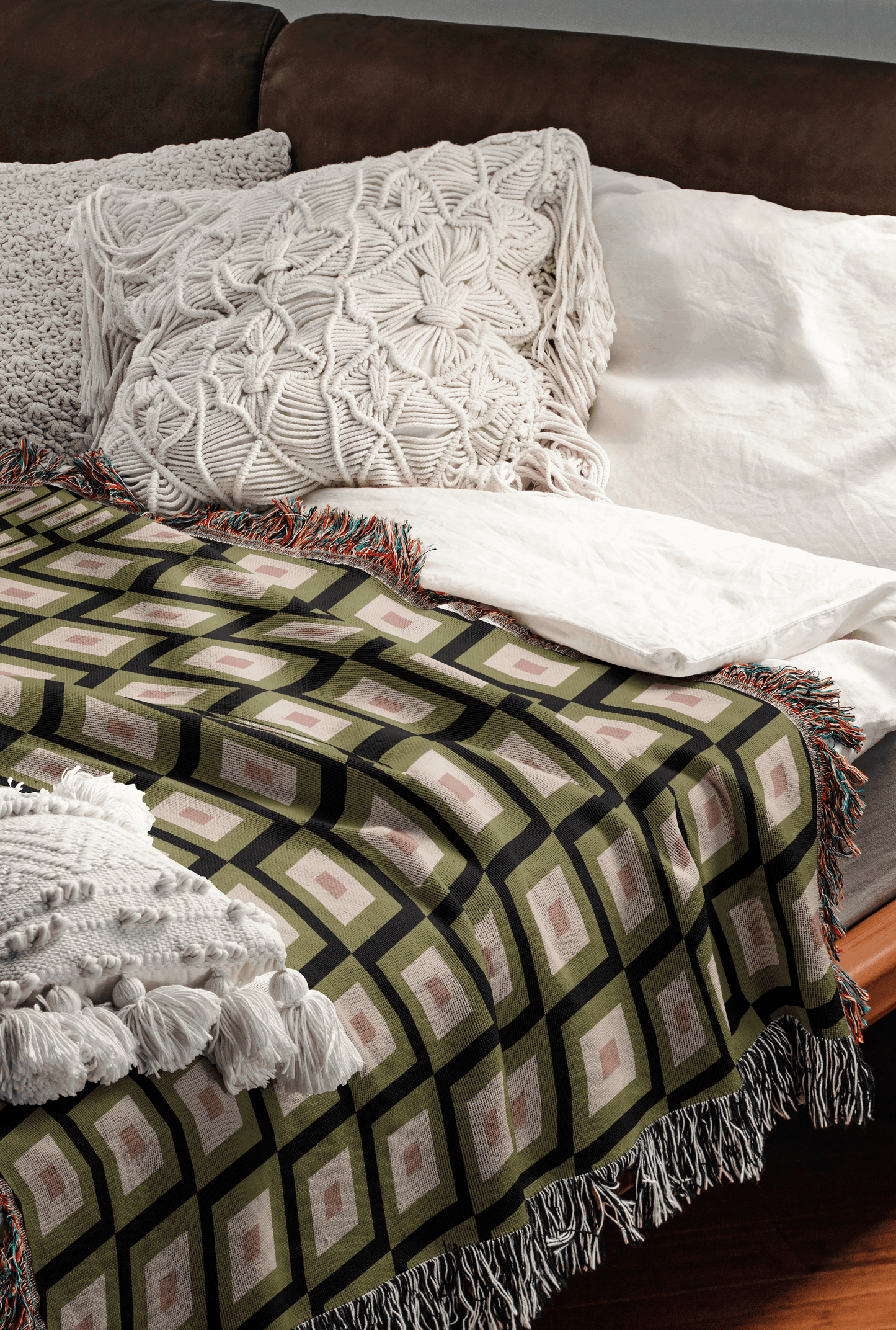 Retro Geometric Diamond Woven Cotton Blanket